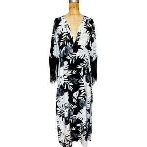 Touché Balnéaire Black White Tropical Leaf Dress Size S